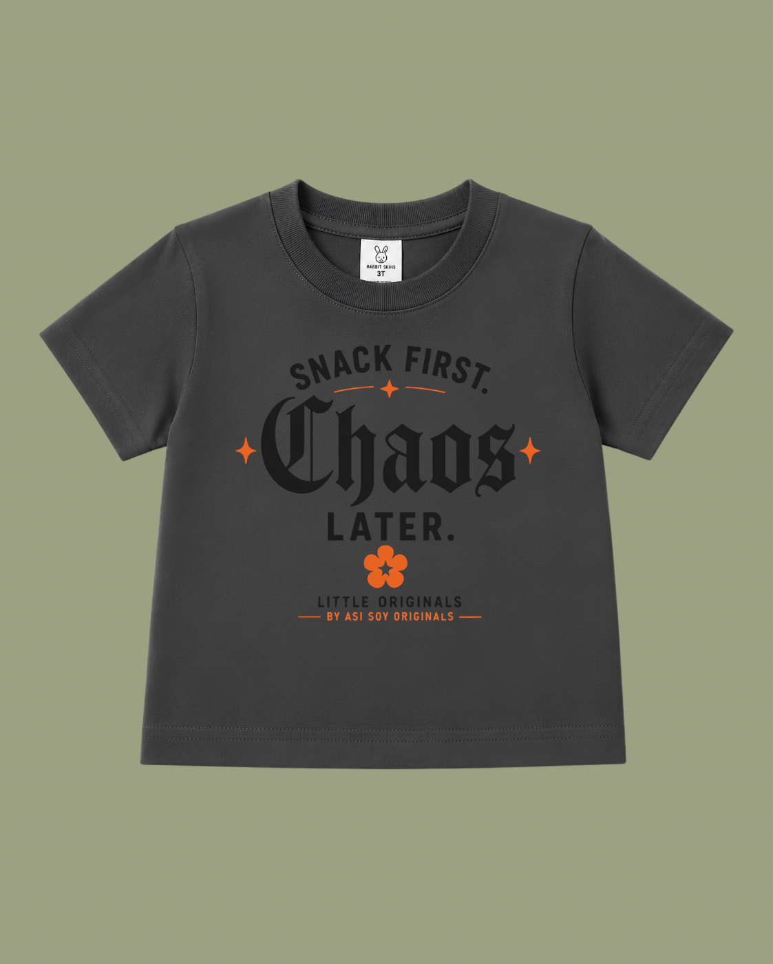 Snack First. Chaos Later. Toddler Tee